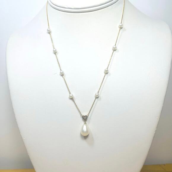 Ross Simons 14k Gold Cultured Pearl Diamond Heart Necklace 17" - Picture 12 of 14